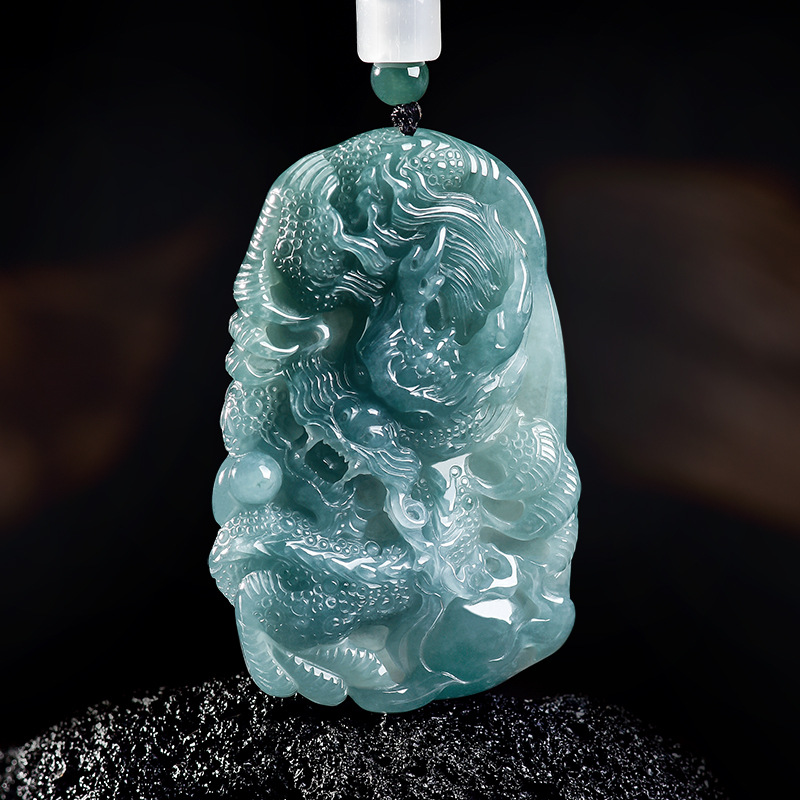 Jewelry & Watches Store - Naturalny Birmanski Jadeitowy Wisiorek Smok Naszyjnik